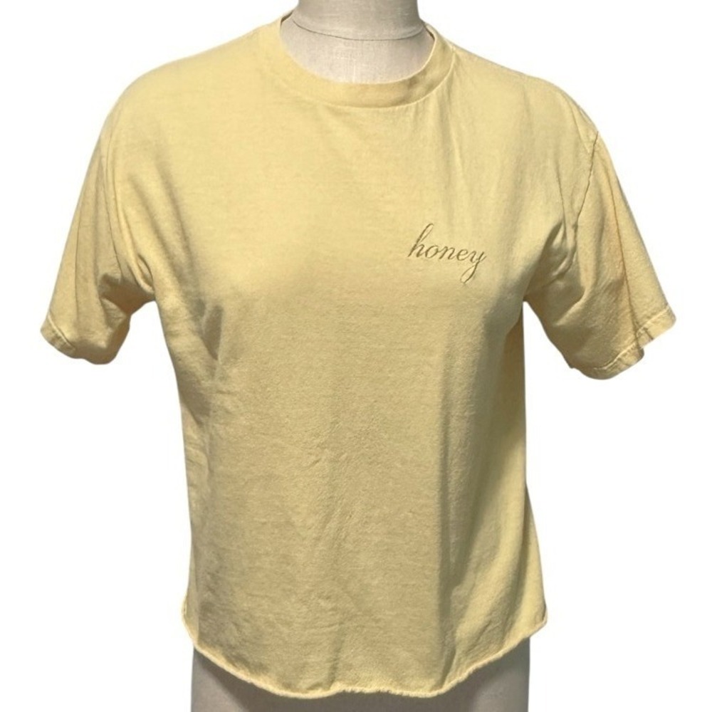 Brandy Melville Yellow Honey Embroidered T-Shirt One Size Top Lemon J Galt OS